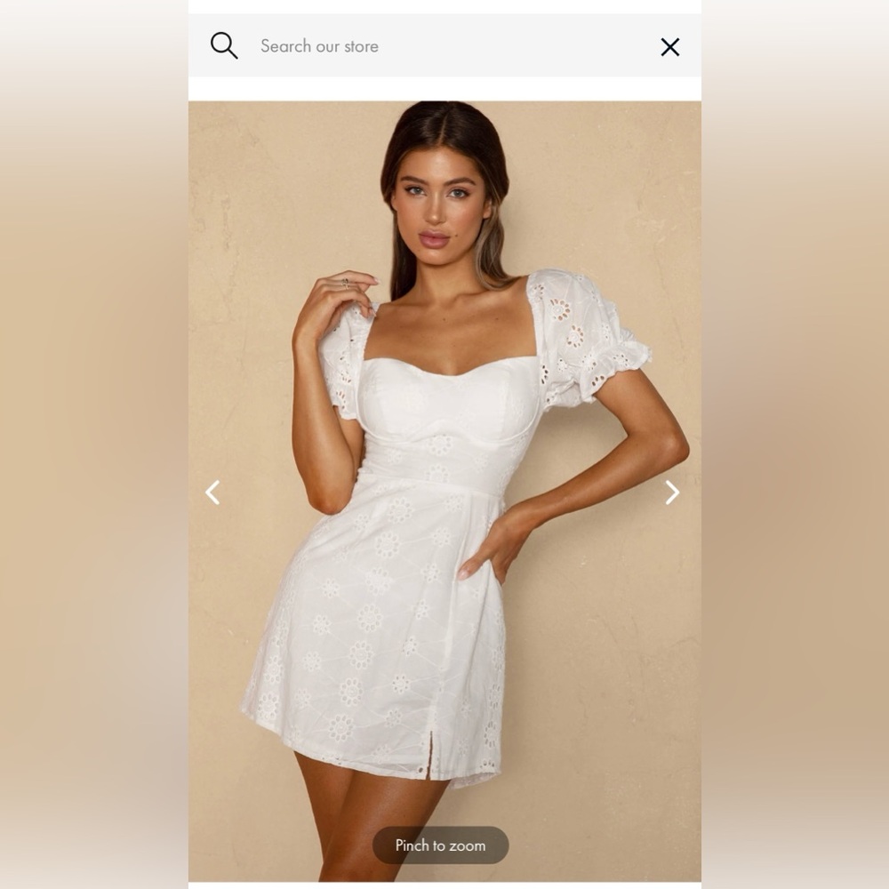 Selfie Leslie NORMA JEAN PUFF SLEEVE PIPING TRIM EYELET MINI DRESS WHITE